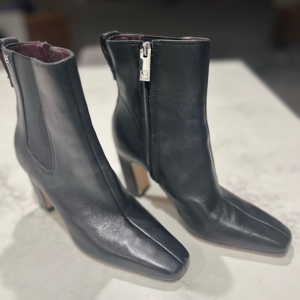 Franco Sarto Black Leather Square-Toe Ankle Boots - Picture 2 of 9